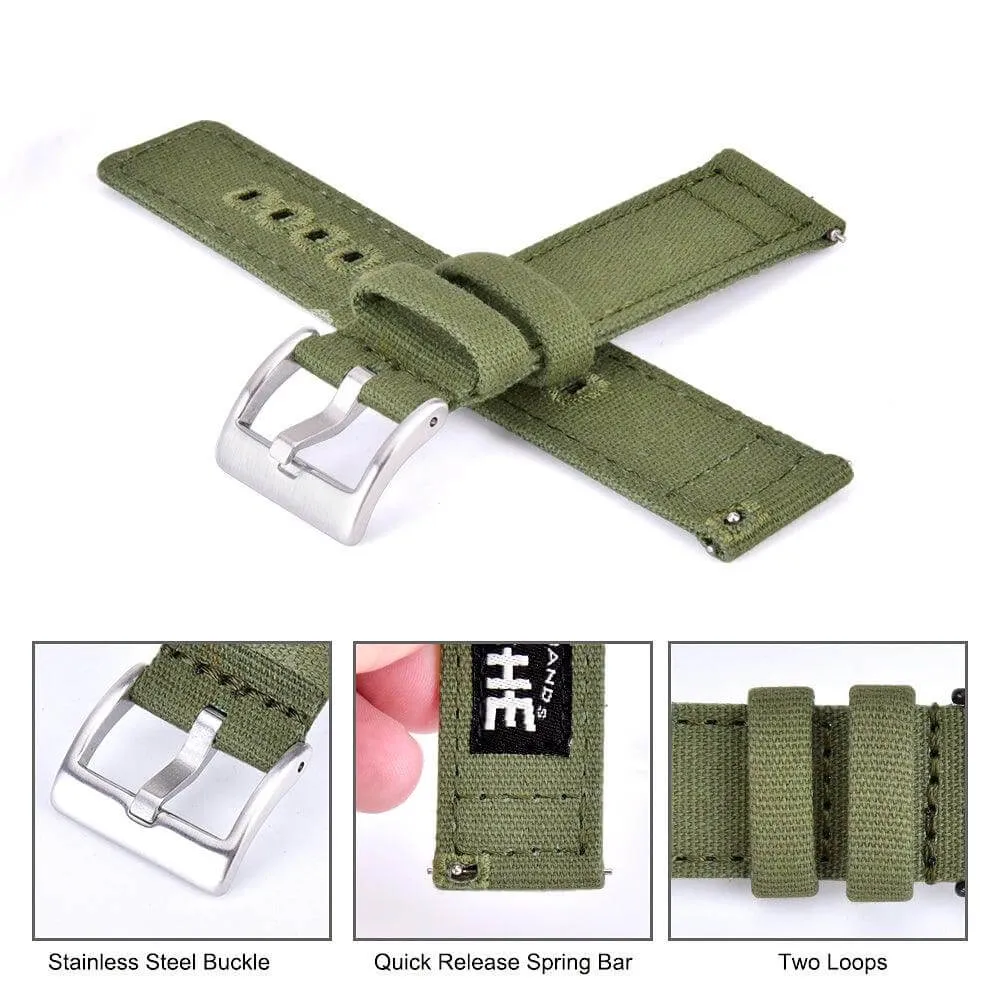 Ritche Army Green Canvas Quick Release Silver Buckle