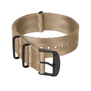 Seat Belt Nylon Military Style Watch Band - Khaki, Black Hardware