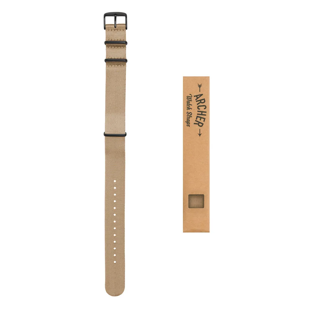 Seat Belt Nylon Military Style Watch Band - Khaki, Black Hardware
