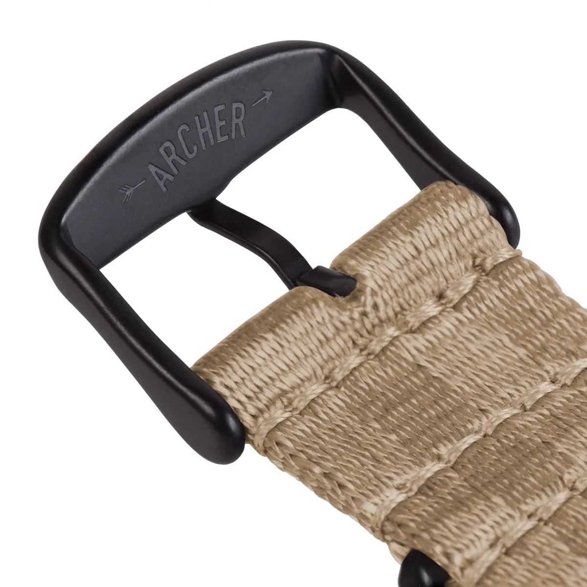 Seat Belt Nylon Military Style Watch Band - Khaki, Black Hardware