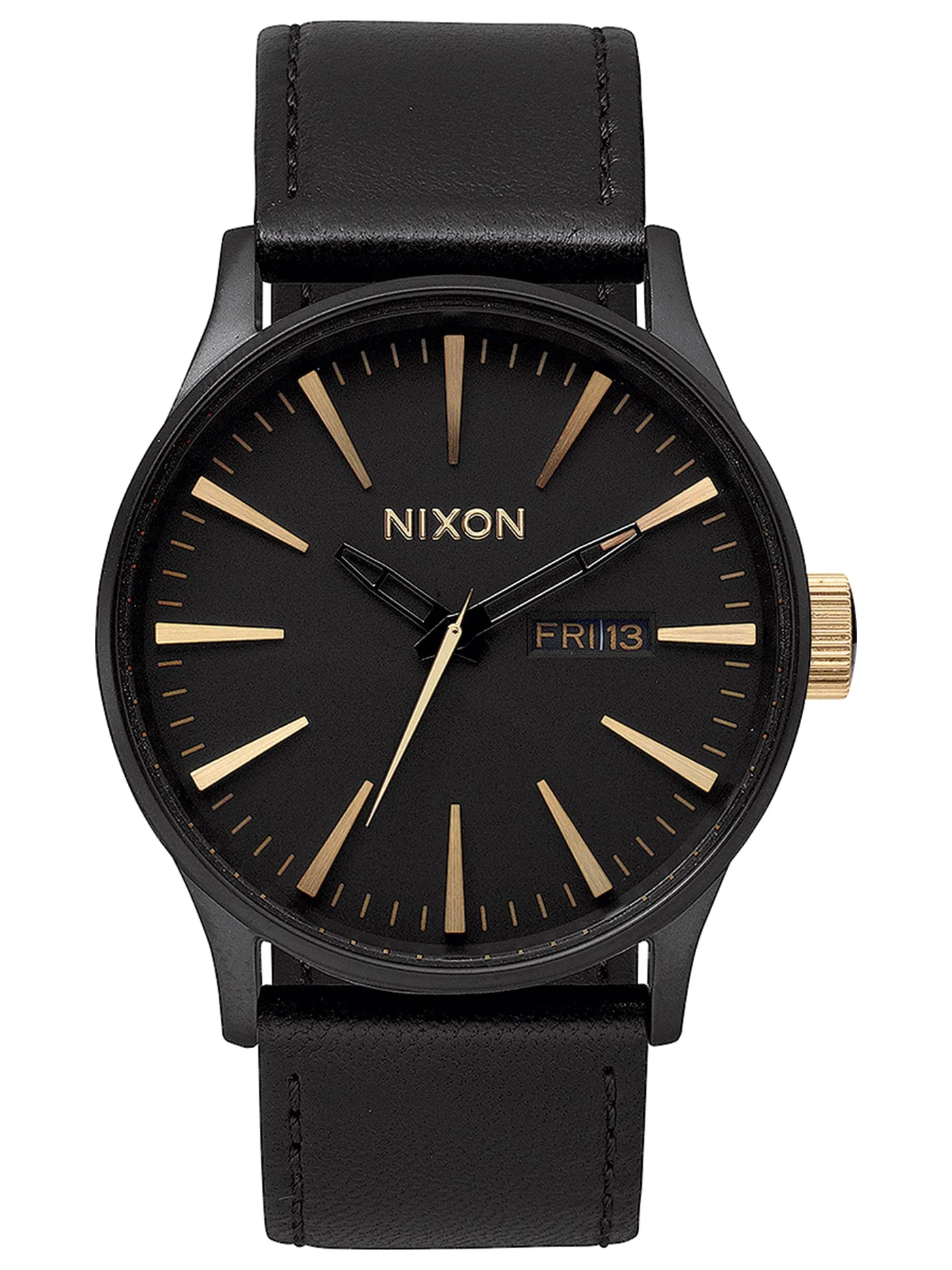Sentry Leather Matte Black/Gold Watch