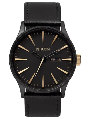 Sentry Leather Matte Black/Gold Watch