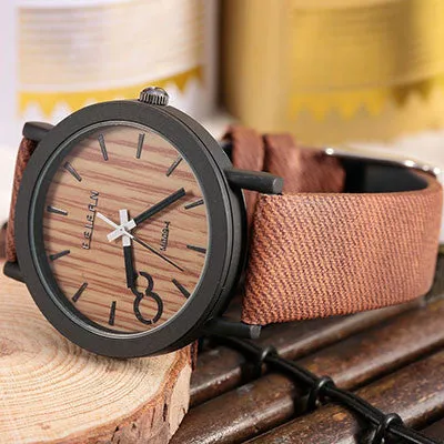 Simulation Wooden Watch Quartz Men Watches Casual Wooden Color Leather Strap Watch Wood Male Wristwatch Relogio Masculino