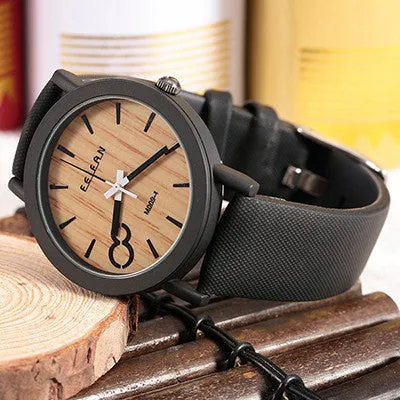 Simulation Wooden Watch Quartz Men Watches Casual Wooden Color Leather Strap Watch Wood Male Wristwatch Relogio Masculino