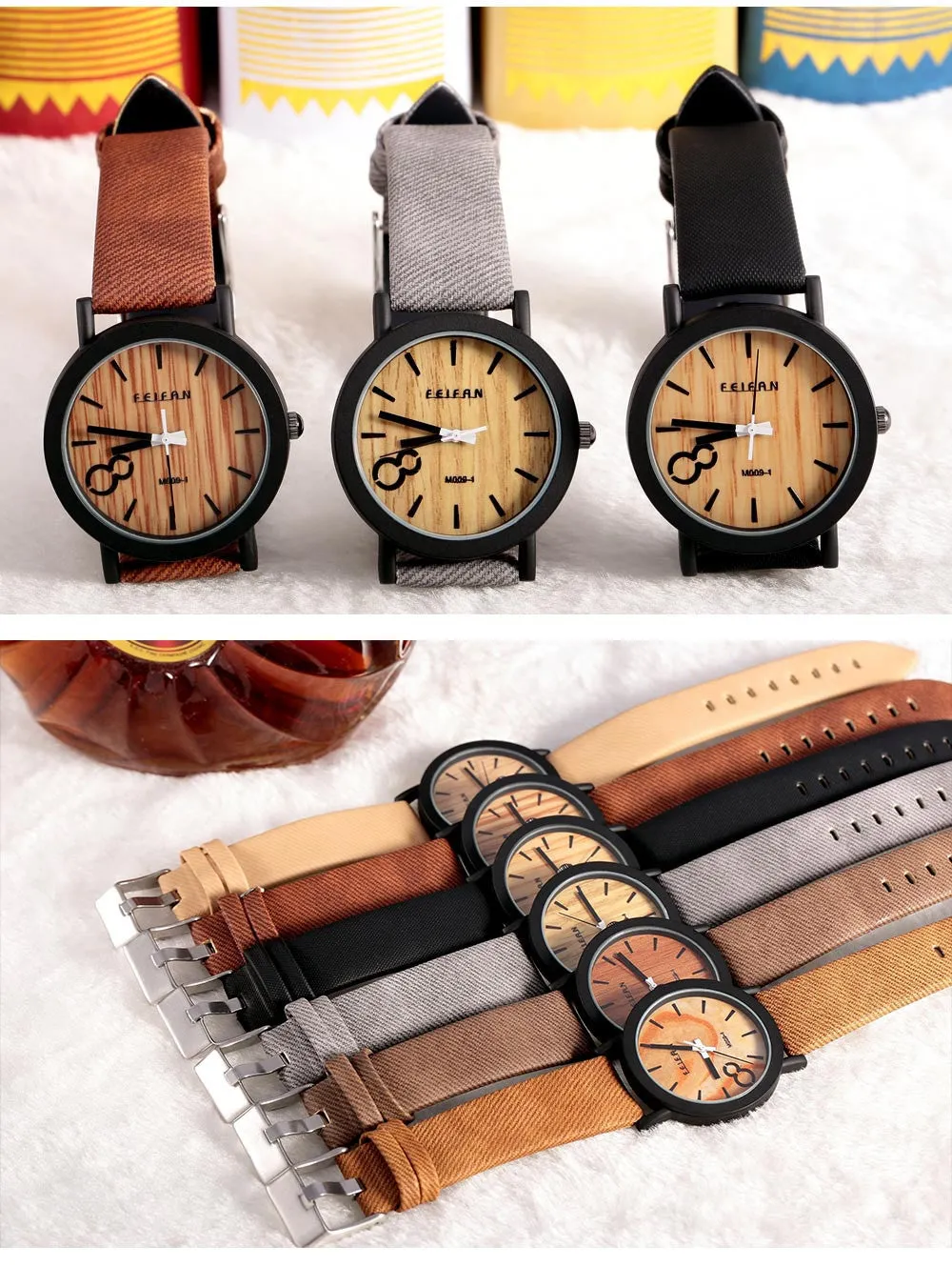 Simulation Wooden Watch Quartz Men Watches Casual Wooden Color Leather Strap Watch Wood Male Wristwatch Relogio Masculino