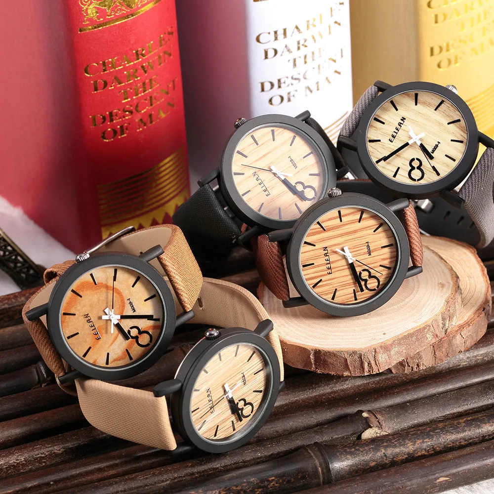 Simulation Wooden Watch Quartz Men Watches Casual Wooden Color Leather Strap Watch Wood Male Wristwatch Relogio Masculino