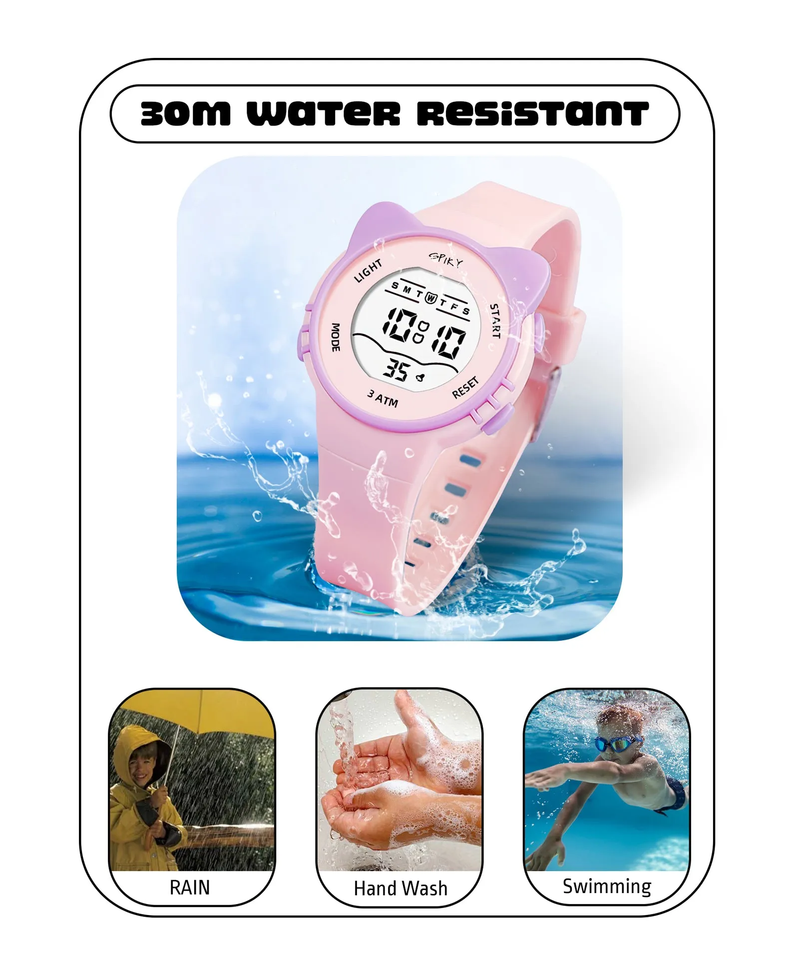 Spiky Round Cat Shaped Sports Digital Watch - Pink