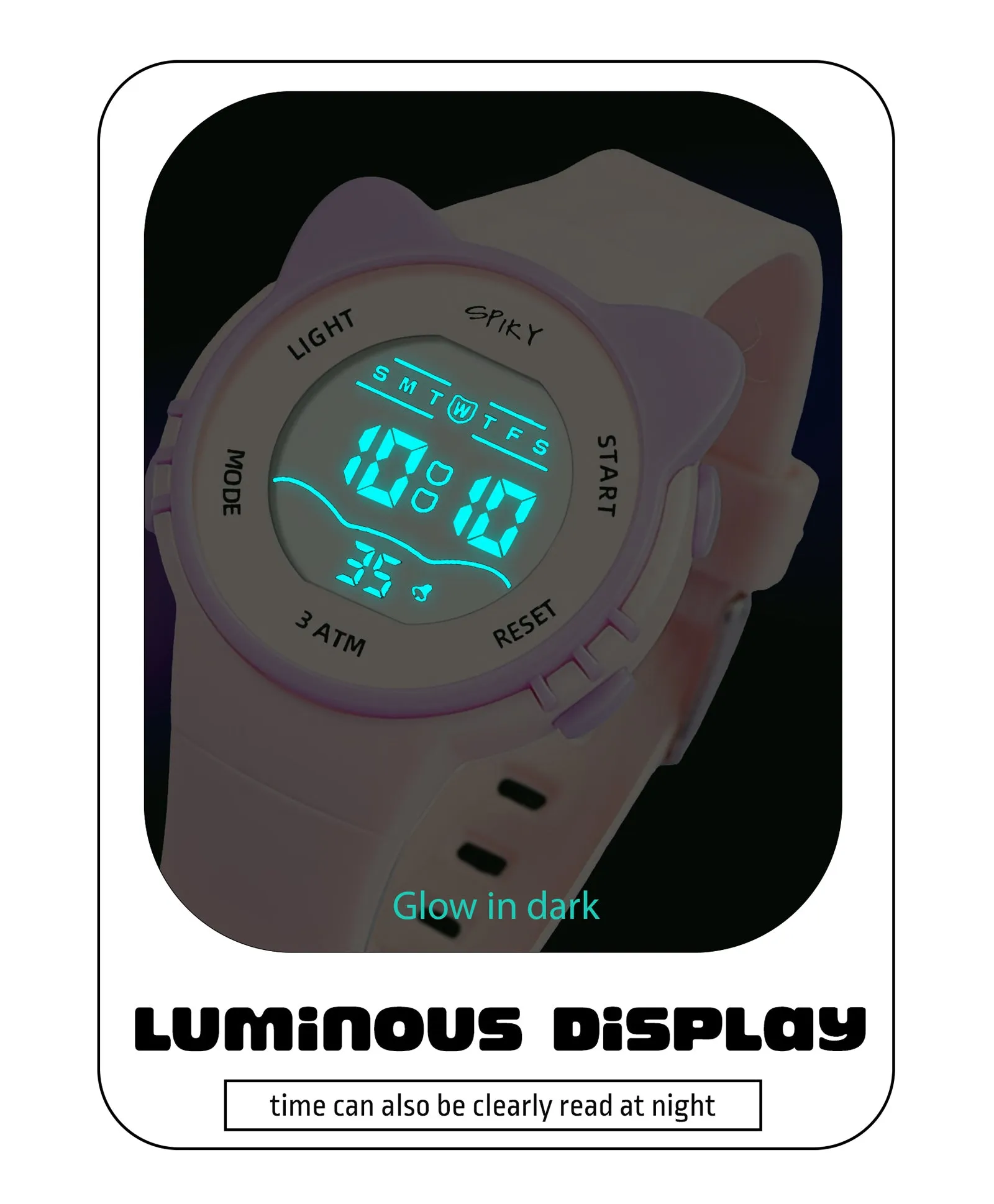 Spiky Round Cat Shaped Sports Digital Watch - Pink