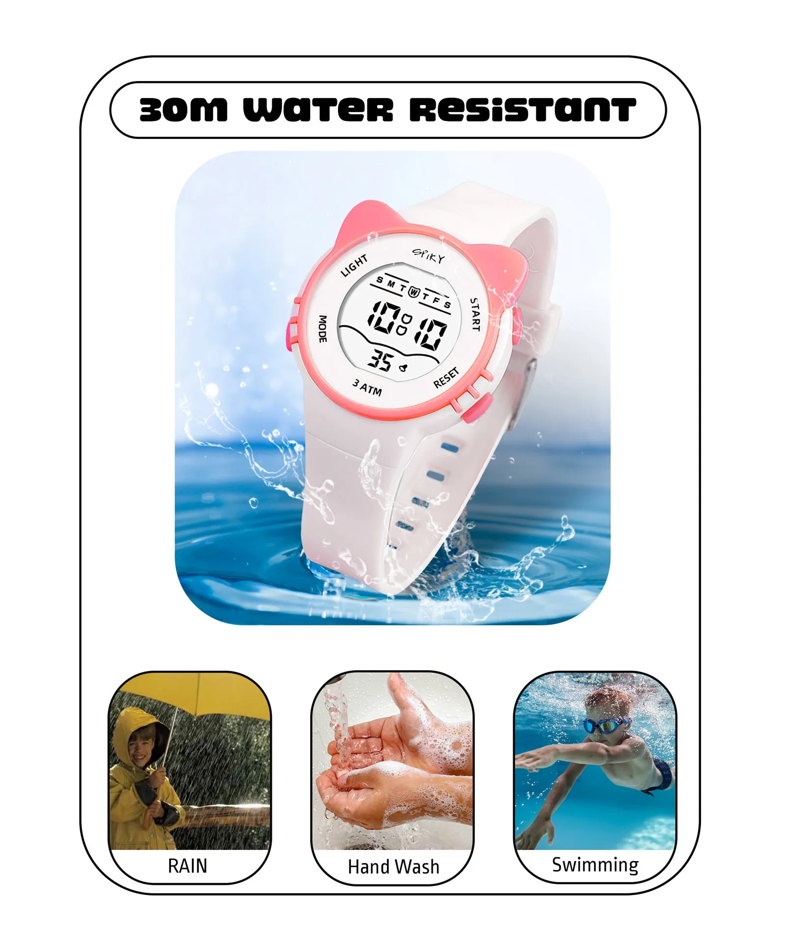 Spiky Round Cat Shaped Sports Digital Watch - Pink