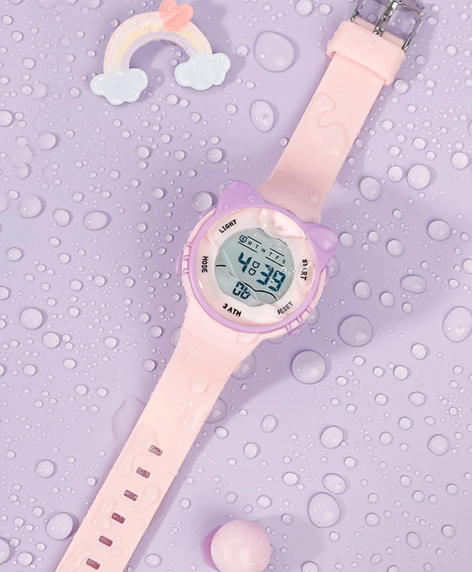 Spiky Round Cat Shaped Sports Digital Watch - Pink