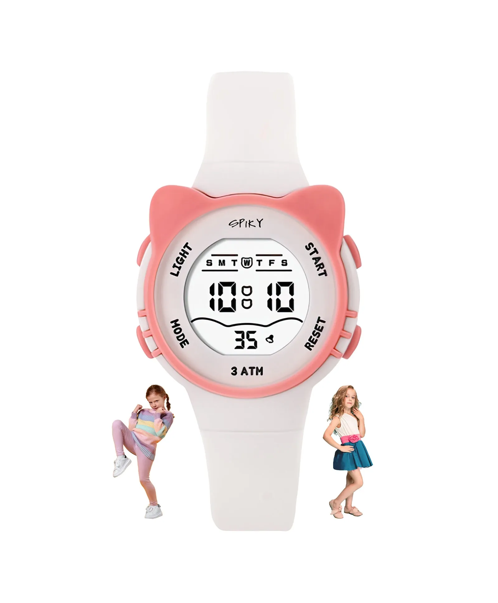 Spiky Round Cat Shaped Sports Digital Watch - Pink