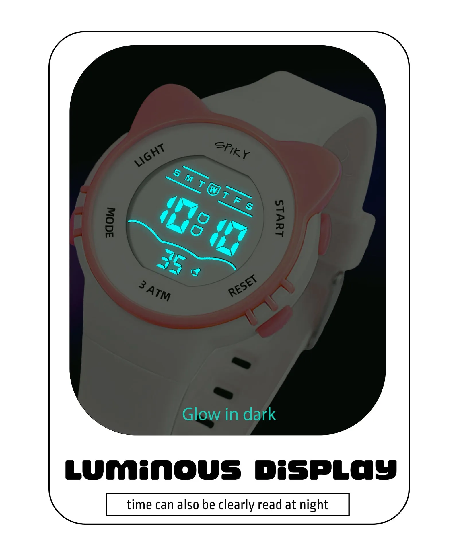 Spiky Round Cat Shaped Sports Digital Watch - Pink
