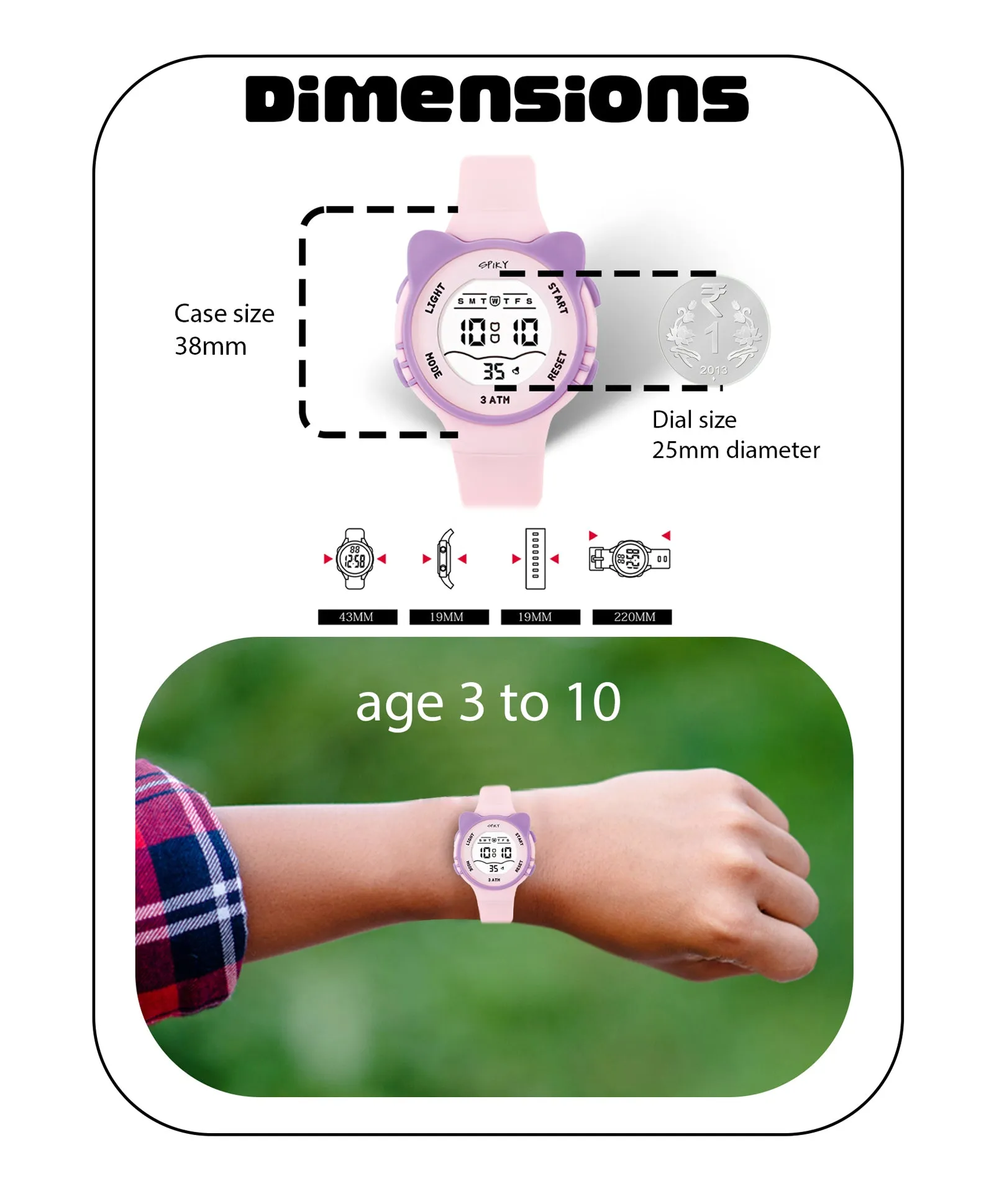 Spiky Round Cat Shaped Sports Digital Watch - Pink