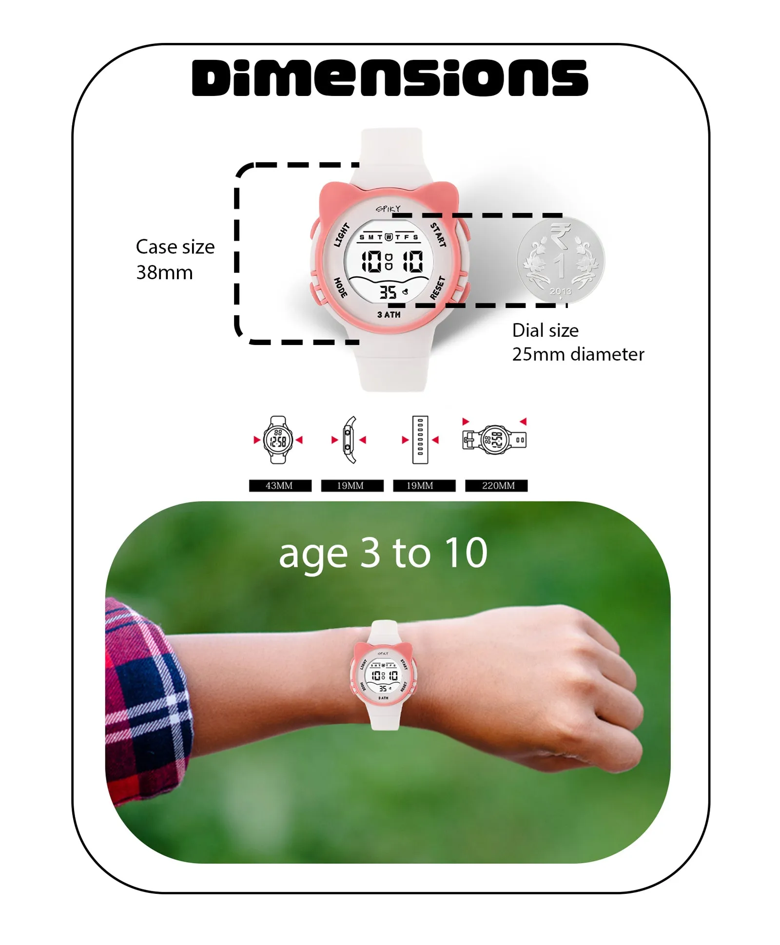 Spiky Round Cat Shaped Sports Digital Watch - Pink