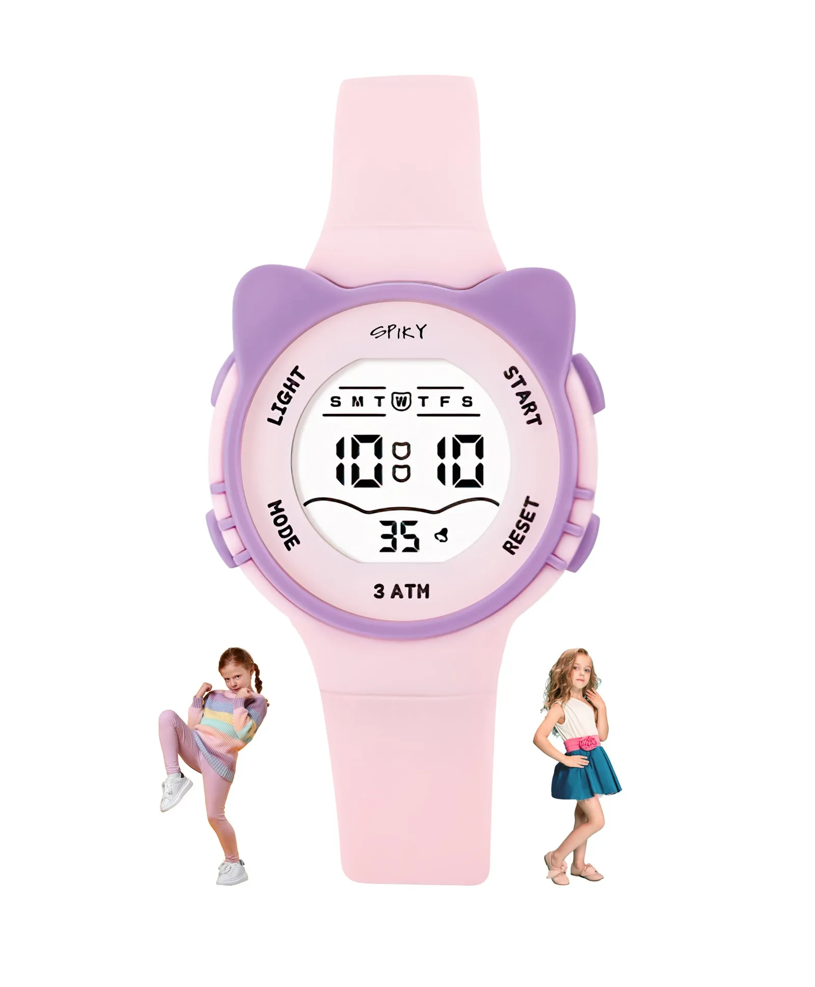 Spiky Round Cat Shaped Sports Digital Watch - Pink