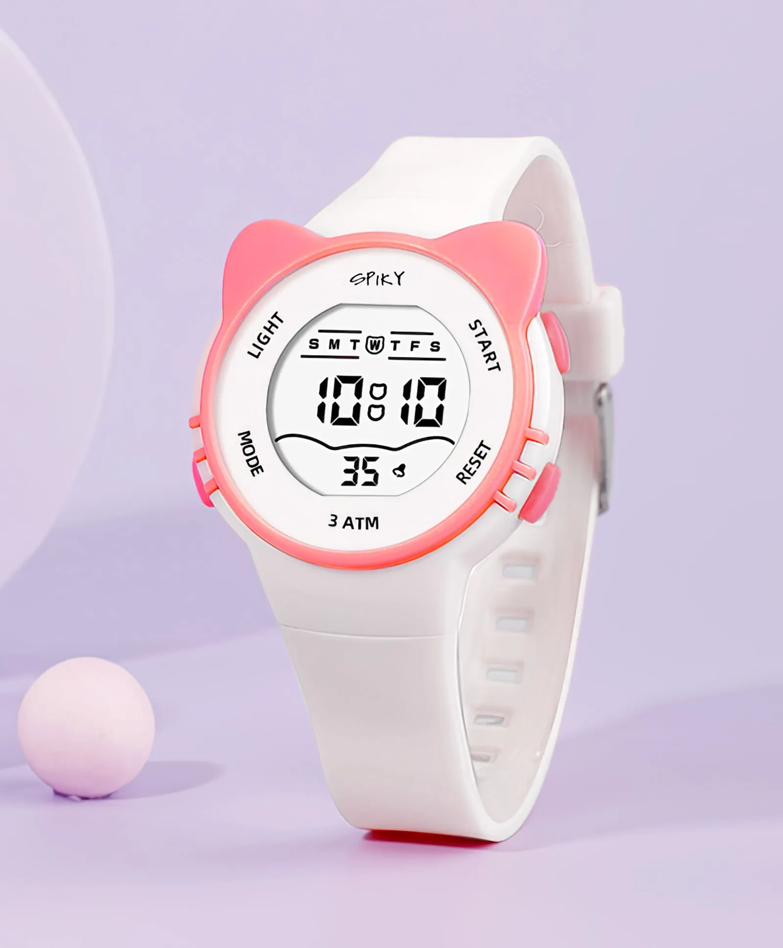 Spiky Round Cat Shaped Sports Digital Watch - Pink