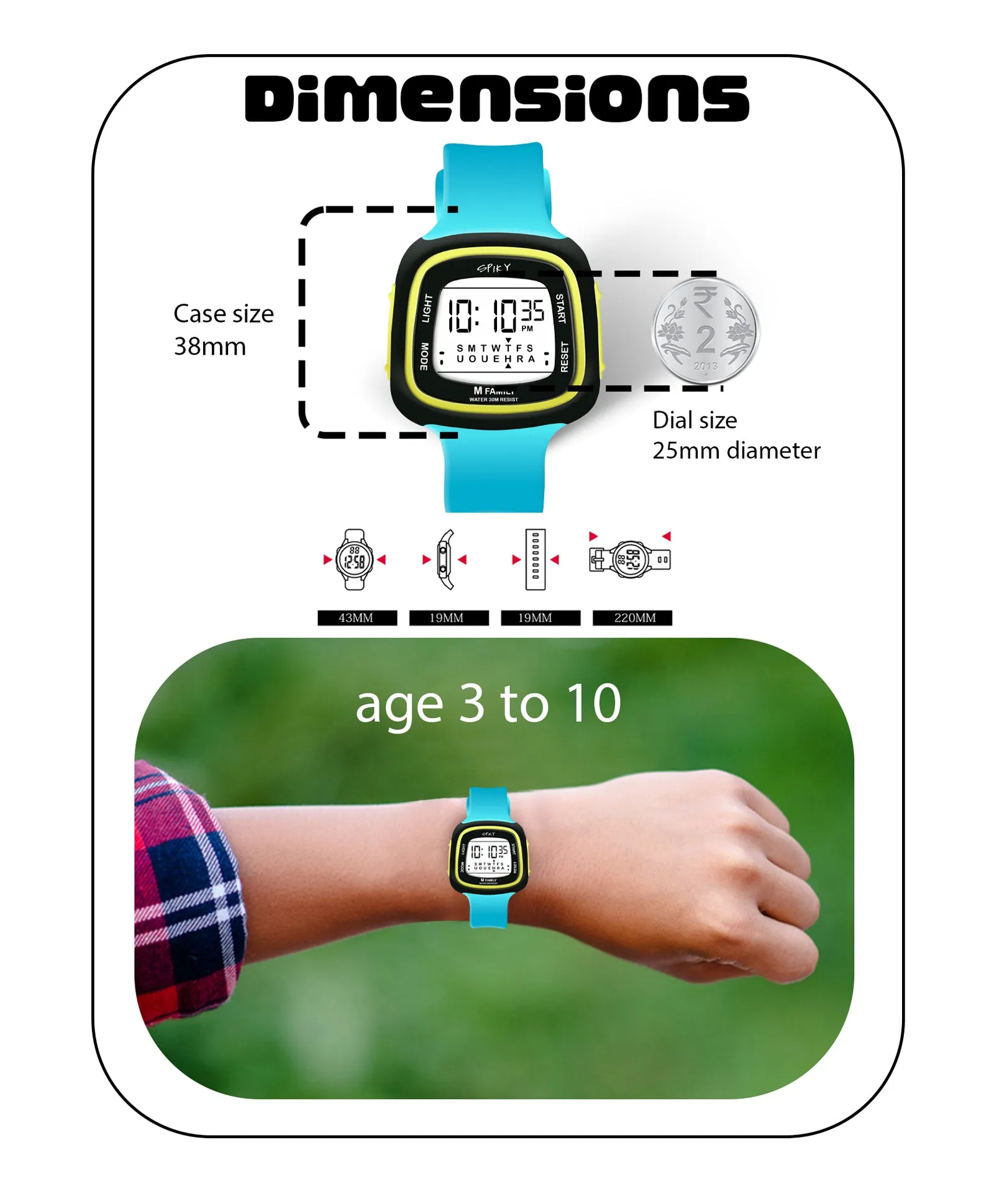 Spiky Unique Square Digital Watch for Kids - Blue