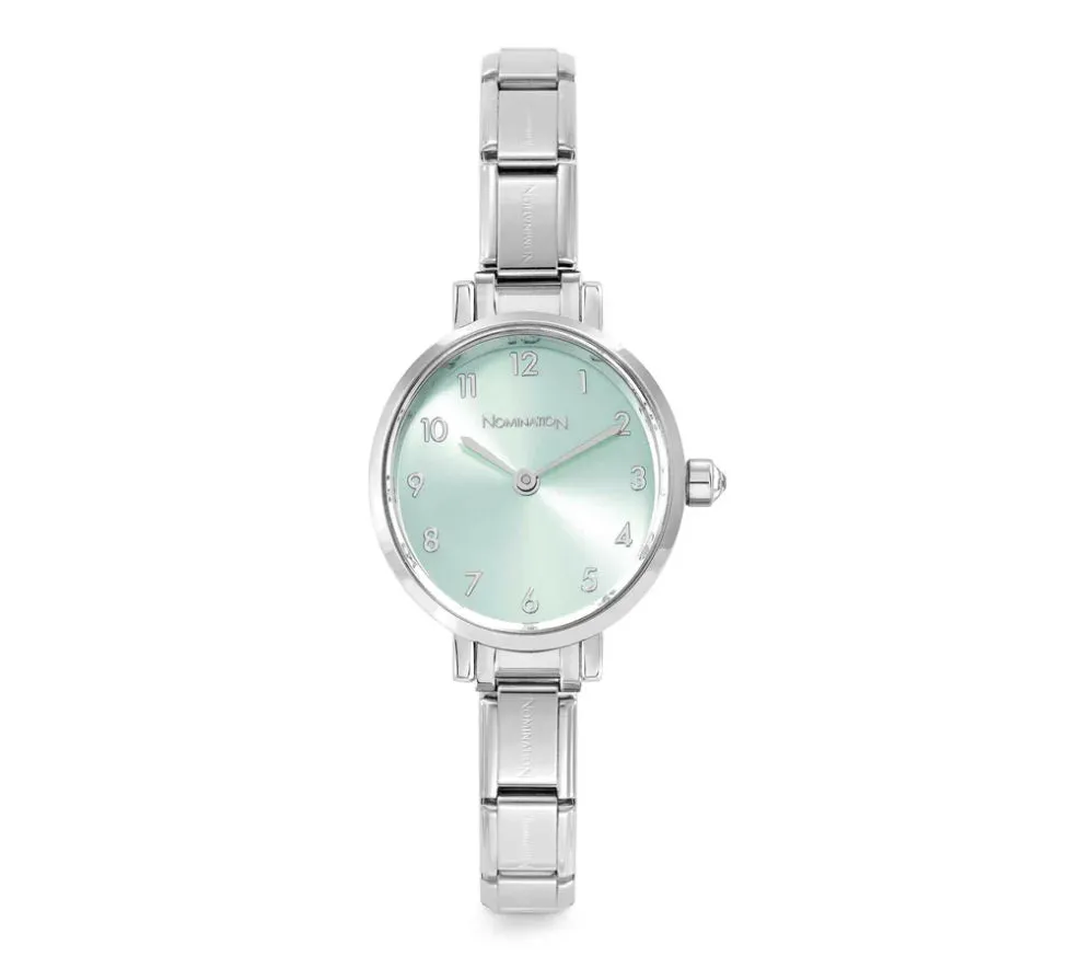 Stainless Steel Oval Sunray Turquoise Dial Watch