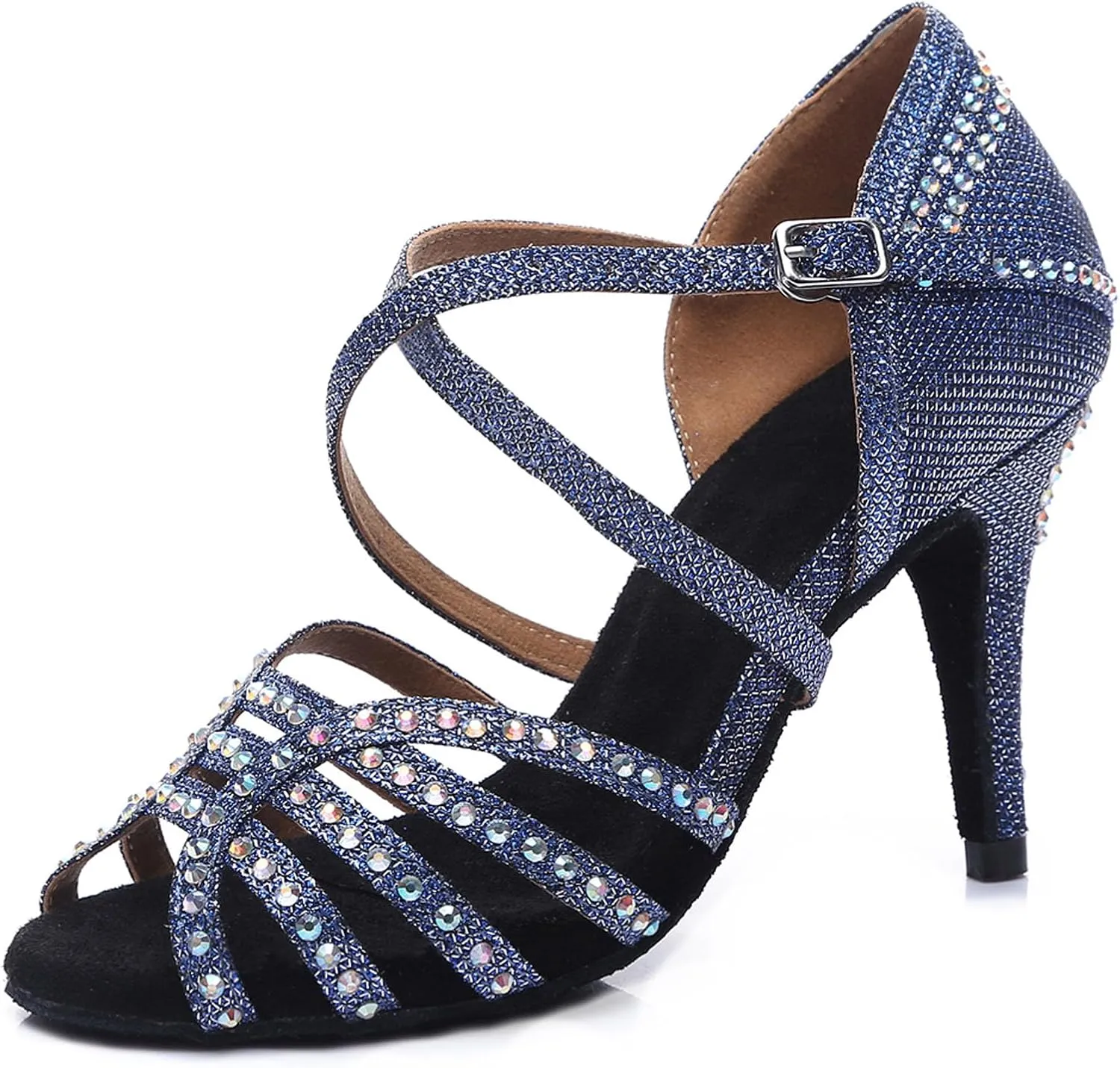 SWDZM Latin Dance Shoes for Women with Rhinestones Ballroom Comfortable Salsa Dancing Shoes