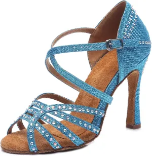 SWDZM Latin Dance Shoes for Women with Rhinestones Ballroom Comfortable Salsa Dancing Shoes
