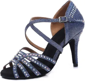SWDZM Latin Dance Shoes for Women with Rhinestones Ballroom Comfortable Salsa Dancing Shoes