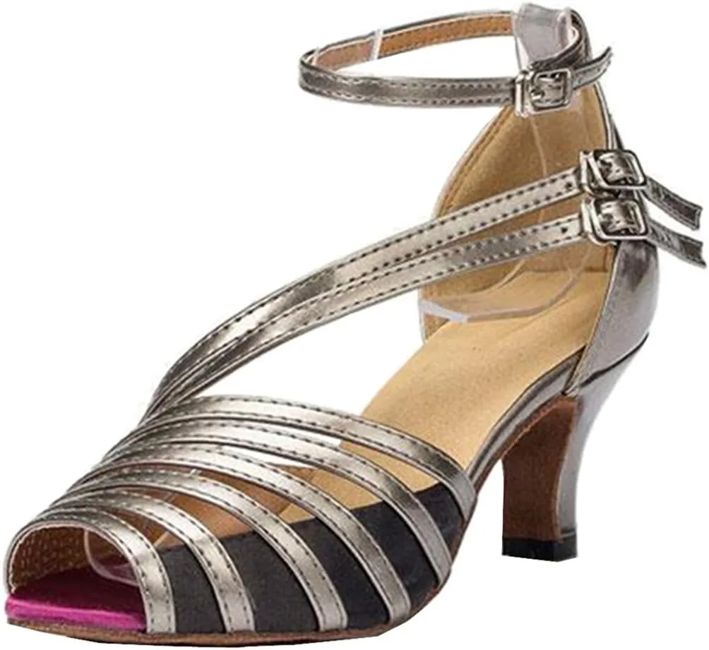 TDA Women's Ankle Strap Buckle Peep Toe Fashion Salsa Tango Ballroom Latin Modern Dance Wedding Shoes