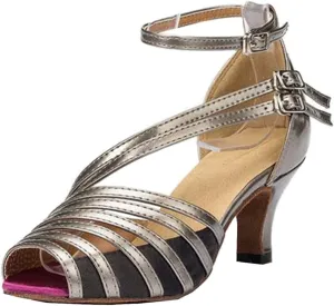 TDA Women's Ankle Strap Buckle Peep Toe Fashion Salsa Tango Ballroom Latin Modern Dance Wedding Shoes