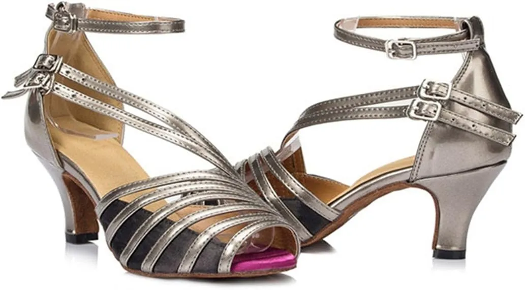 TDA Women's Ankle Strap Buckle Peep Toe Fashion Salsa Tango Ballroom Latin Modern Dance Wedding Shoes