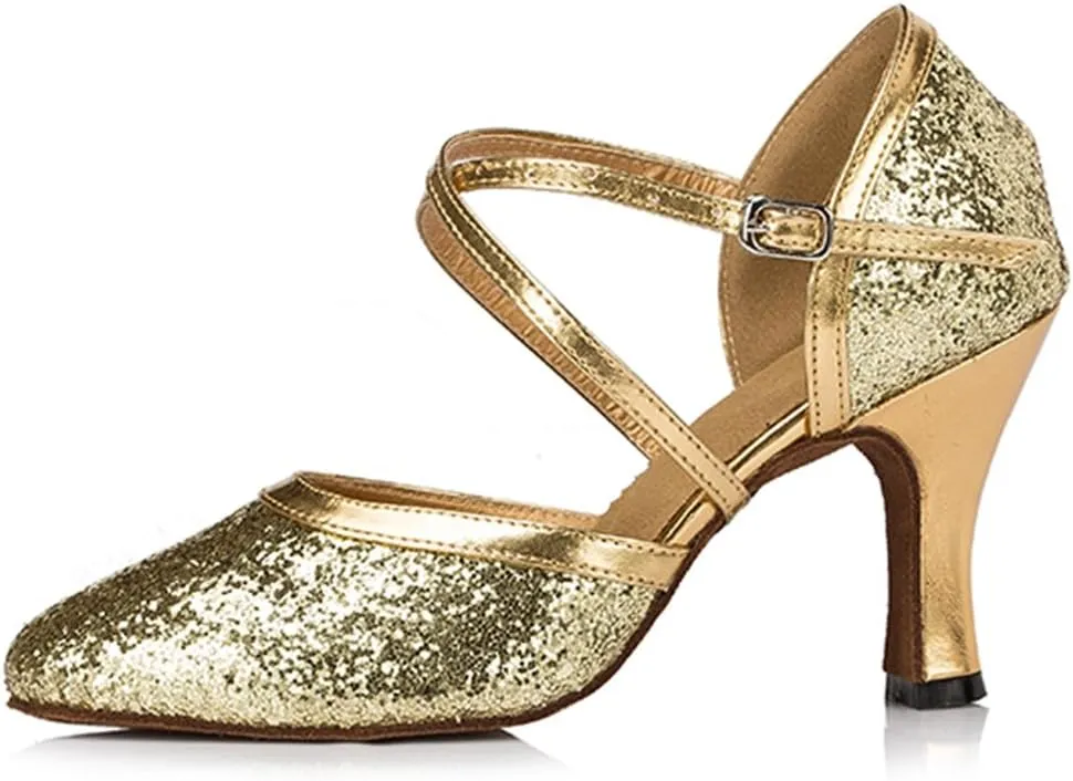 TDA Women's Closed Toe Sequins Synthetic Salsa Tango Ballroom Latin Modern Dance Wedding Shoes