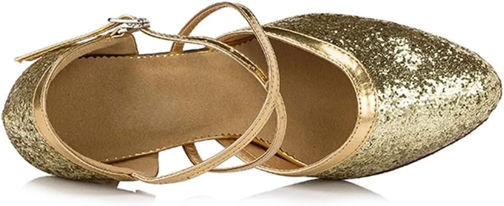 TDA Women's Closed Toe Sequins Synthetic Salsa Tango Ballroom Latin Modern Dance Wedding Shoes