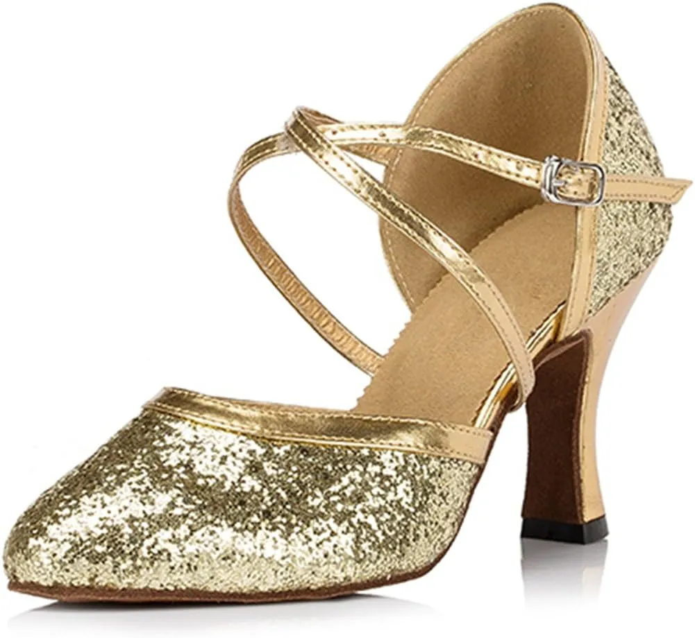 TDA Women's Closed Toe Sequins Synthetic Salsa Tango Ballroom Latin Modern Dance Wedding Shoes