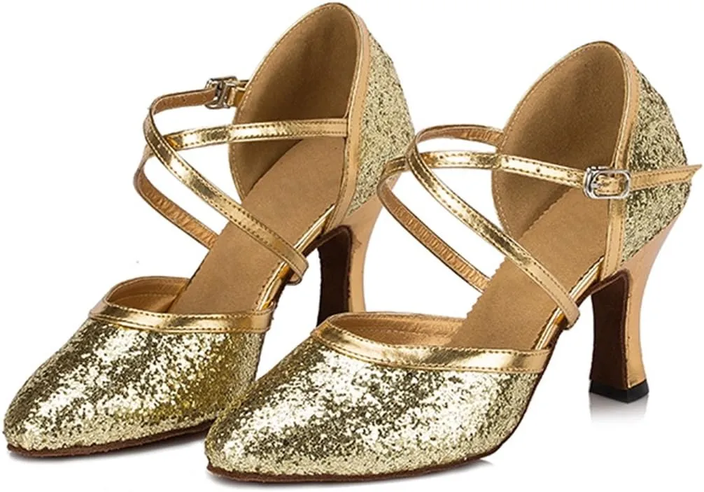 TDA Women's Closed Toe Sequins Synthetic Salsa Tango Ballroom Latin Modern Dance Wedding Shoes