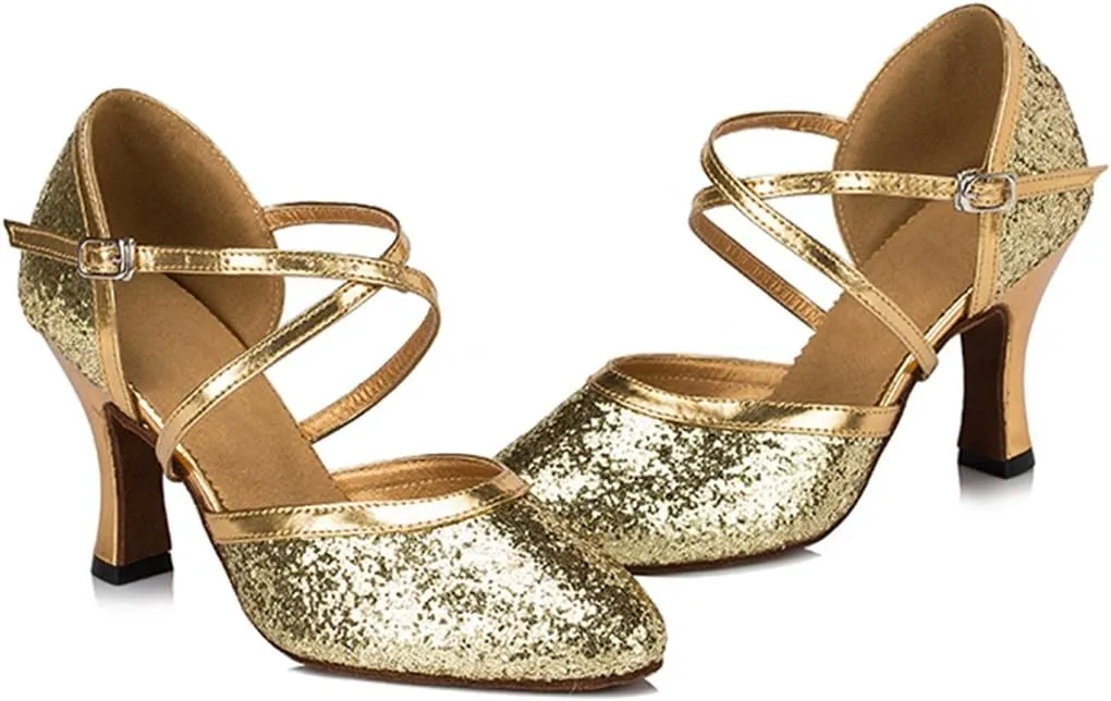 TDA Women's Closed Toe Sequins Synthetic Salsa Tango Ballroom Latin Modern Dance Wedding Shoes
