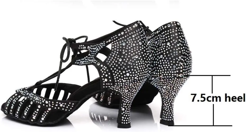 TDA Women's Fashion Lace-up Rhinestones Peep Toe Salsa Tango Ballroom Latin Modern Wedding Dance Shoes