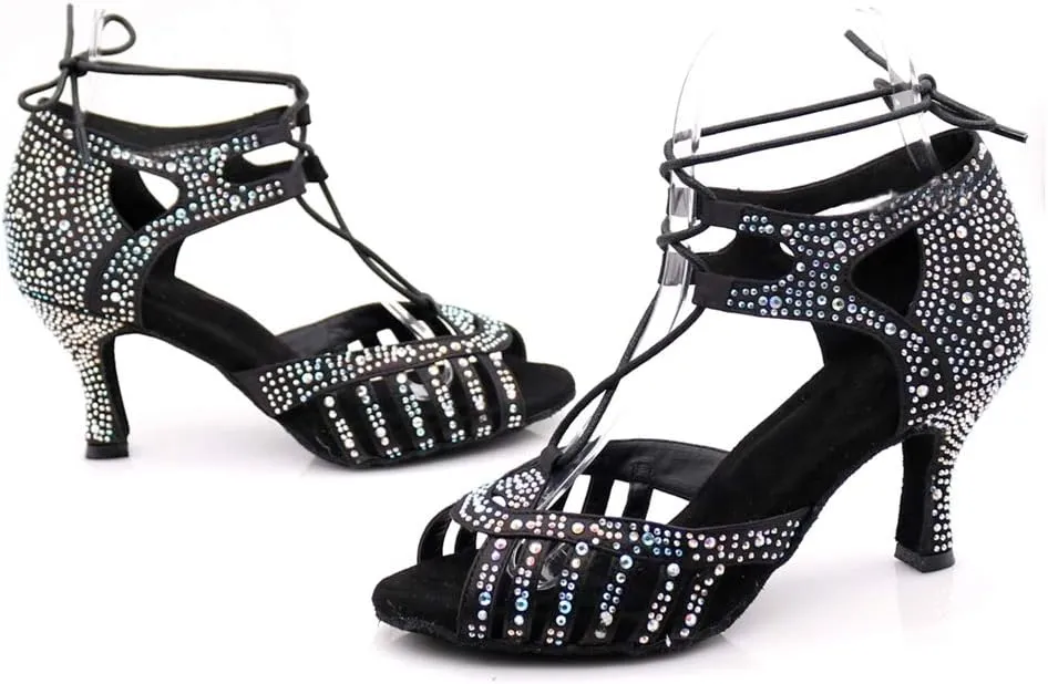 TDA Women's Fashion Lace-up Rhinestones Peep Toe Salsa Tango Ballroom Latin Modern Wedding Dance Shoes