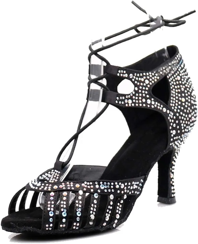 TDA Women's Fashion Lace-up Rhinestones Peep Toe Salsa Tango Ballroom Latin Modern Wedding Dance Shoes