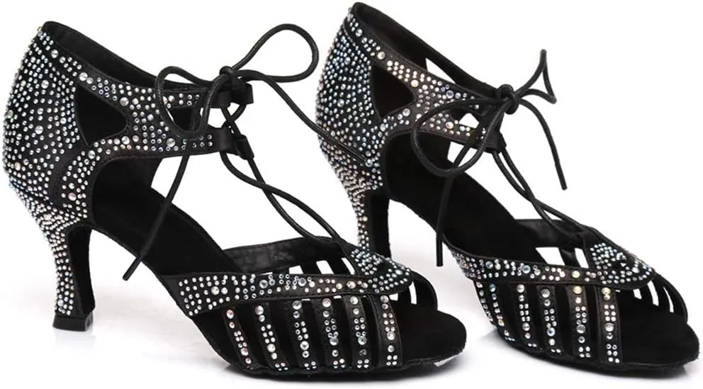 TDA Women's Fashion Lace-up Rhinestones Peep Toe Salsa Tango Ballroom Latin Modern Wedding Dance Shoes