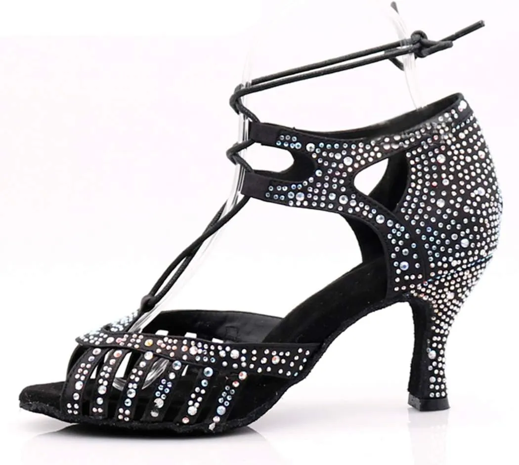TDA Women's Fashion Lace-up Rhinestones Peep Toe Salsa Tango Ballroom Latin Modern Wedding Dance Shoes