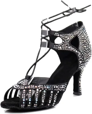 TDA Women's Fashion Lace-up Rhinestones Peep Toe Salsa Tango Ballroom Latin Modern Wedding Dance Shoes