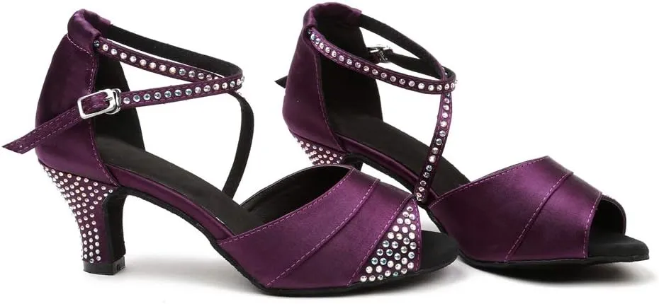 TDA Women's High Heel Crystals Satin Salsa Tango Ballroom Latin Modern Dance Shoes