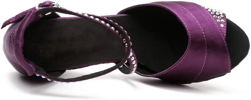 TDA Women's High Heel Crystals Satin Salsa Tango Ballroom Latin Modern Dance Shoes
