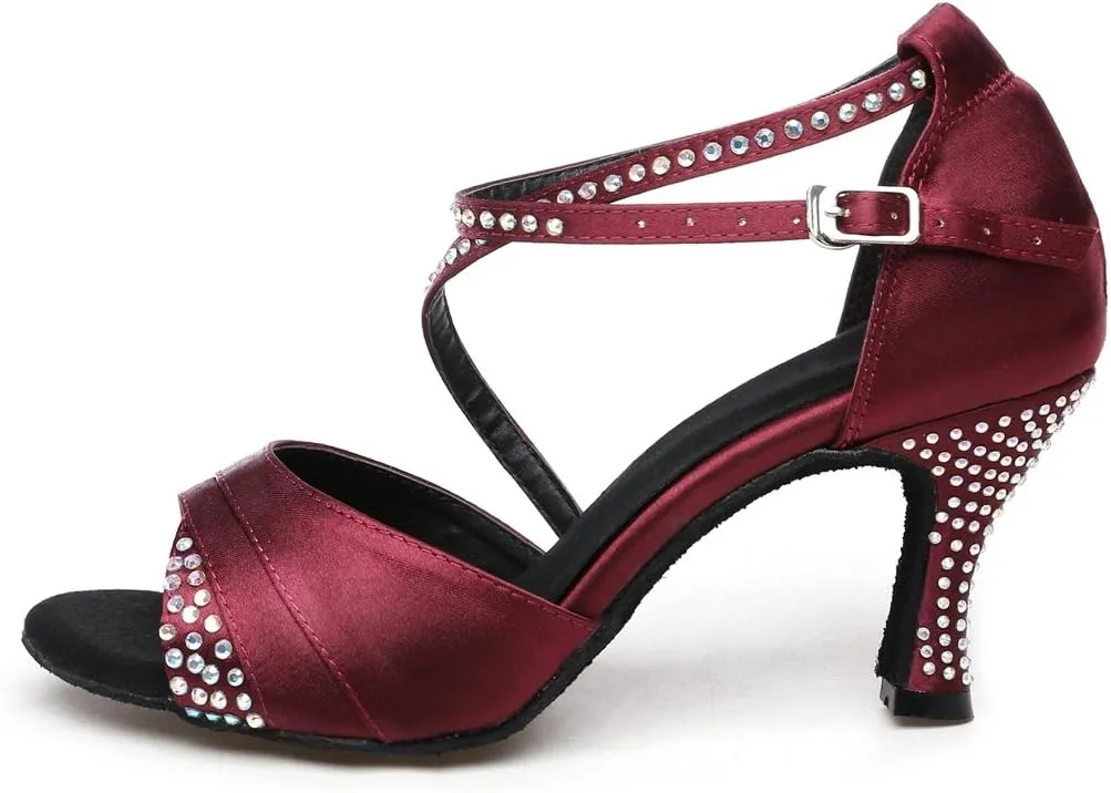 TDA Women's High Heel Crystals Satin Salsa Tango Ballroom Latin Modern Dance Shoes