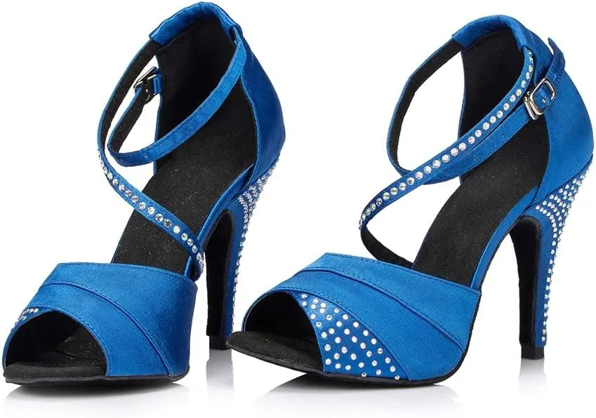 TDA Women's High Heel Crystals Satin Salsa Tango Ballroom Latin Modern Dance Shoes