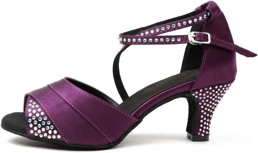 TDA Women's High Heel Crystals Satin Salsa Tango Ballroom Latin Modern Dance Shoes