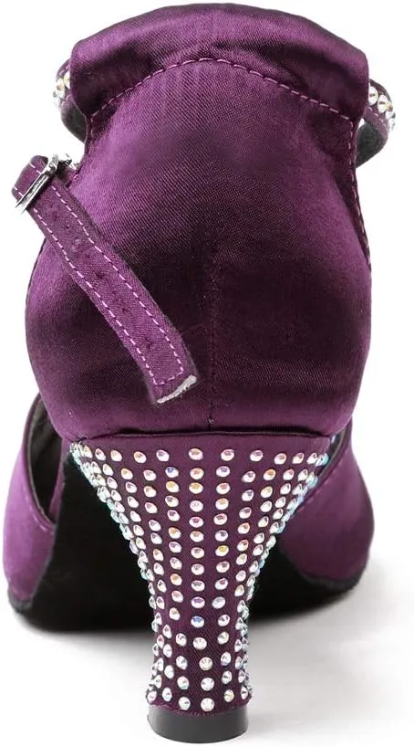 TDA Women's High Heel Crystals Satin Salsa Tango Ballroom Latin Modern Dance Shoes