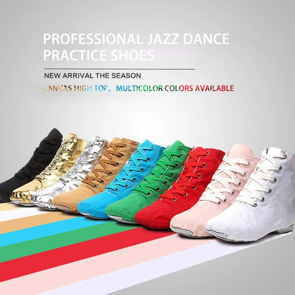 TINRYMX Canvas Lace Up Jazz Boots Ballroom Modern Dance Shoes Over The Ankle for Women