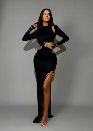 Tiye - Cut-Out Slit Dress with Gold Accents