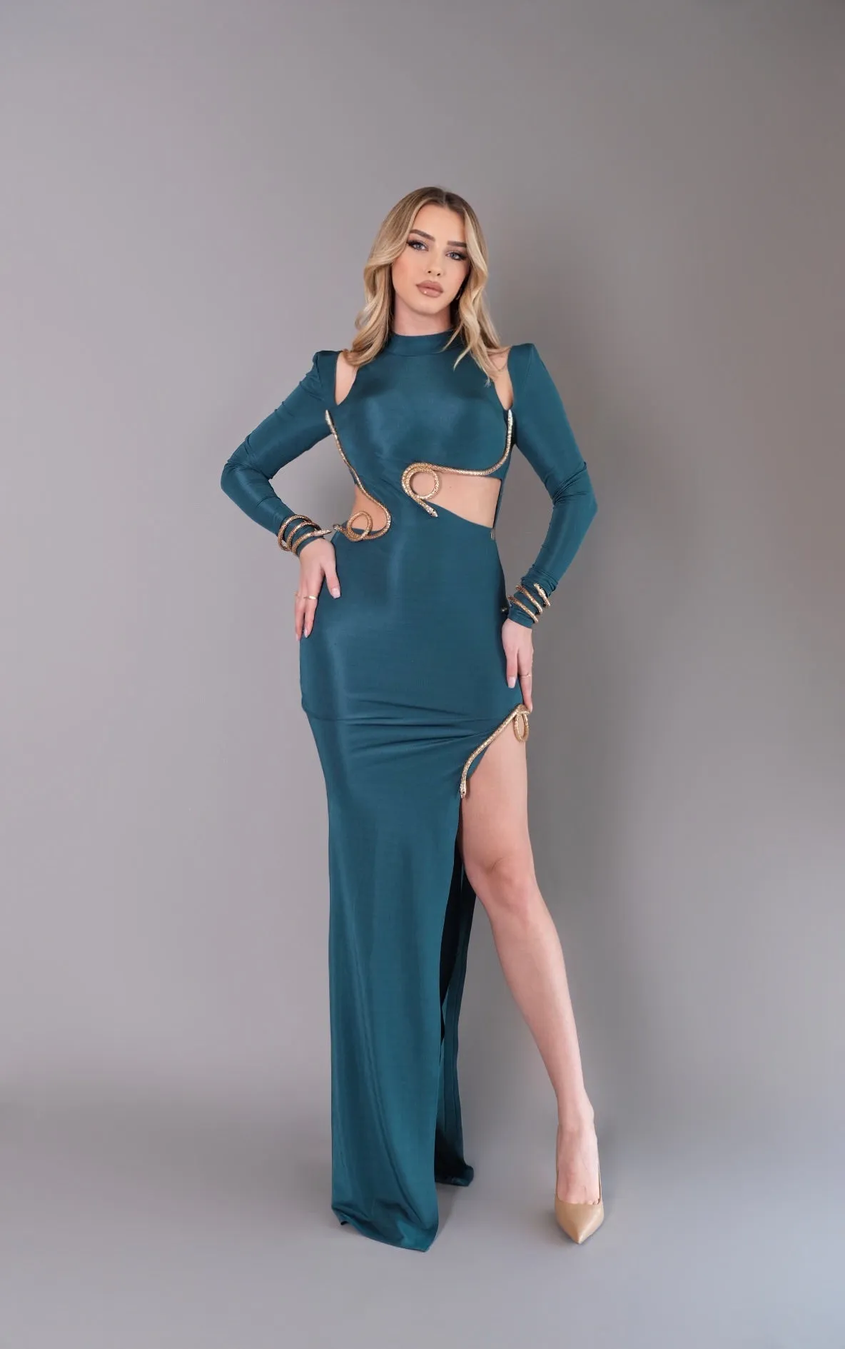 Tiye - Cut-Out Slit Dress with Gold Accents