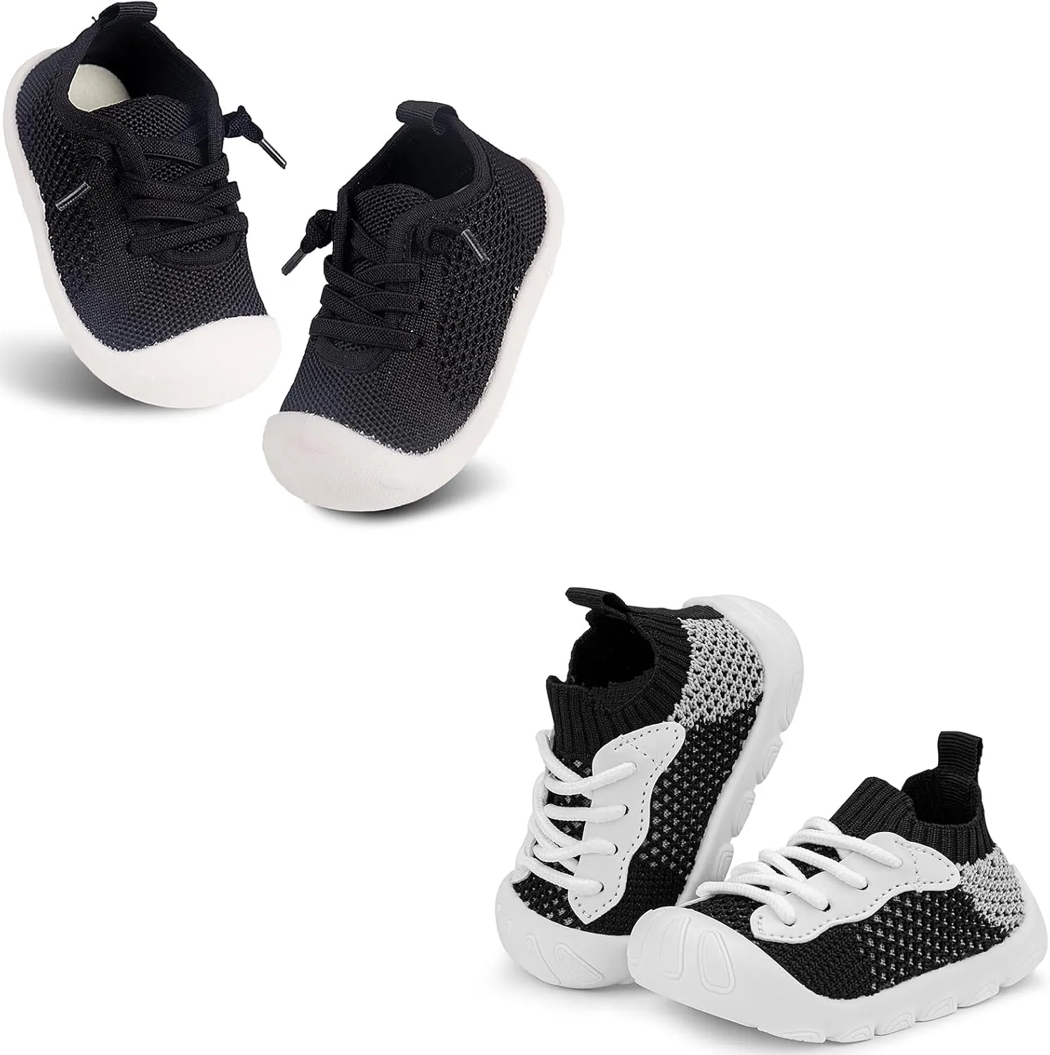 Toddler Girl&Boy Size 6 Baby 12-18 Months Walking Shoes Black Barefoot Slip On Wide Chubby Feet Shoes Soft Footmates Casual Tennis Indoor Flexible Non-Slip Sneakers