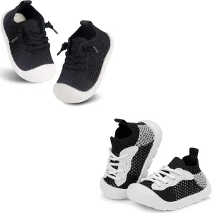 Toddler Girl&Boy Size 6 Baby 12-18 Months Walking Shoes Black Barefoot Slip On Wide Chubby Feet Shoes Soft Footmates Casual Tennis Indoor Flexible Non-Slip Sneakers